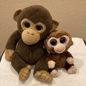 Ty Two Plush Monkeys 12” Brownie and his Little Friend 6” Coconut